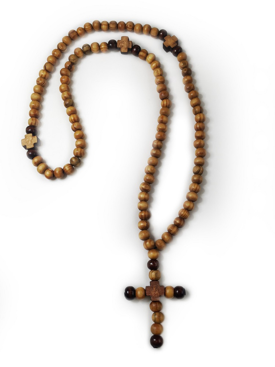 Prayer Beads, 100 olive wood beads with cross